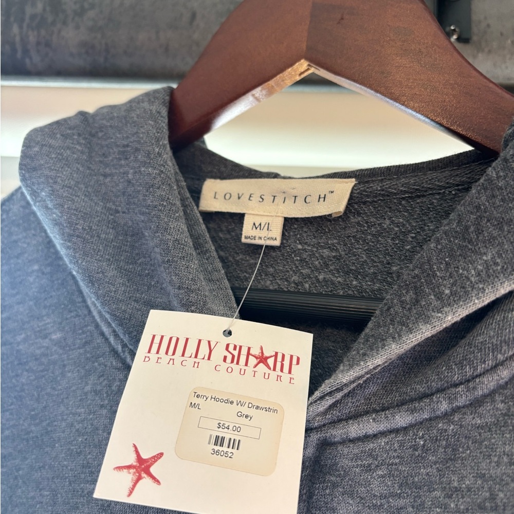 Love Stitch Charcoal Terry Hoodie